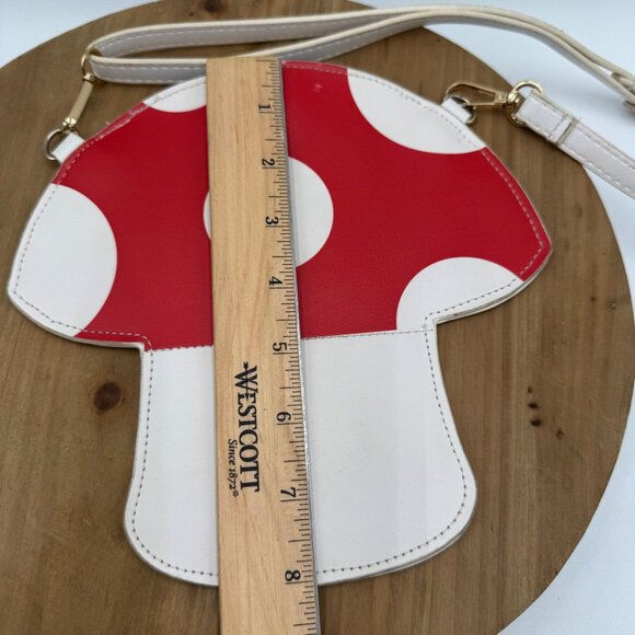 Mushroom-Shaped Red & White Faux Leather Crossbody Bag With Adjustable Strap - Picture 5 of 8